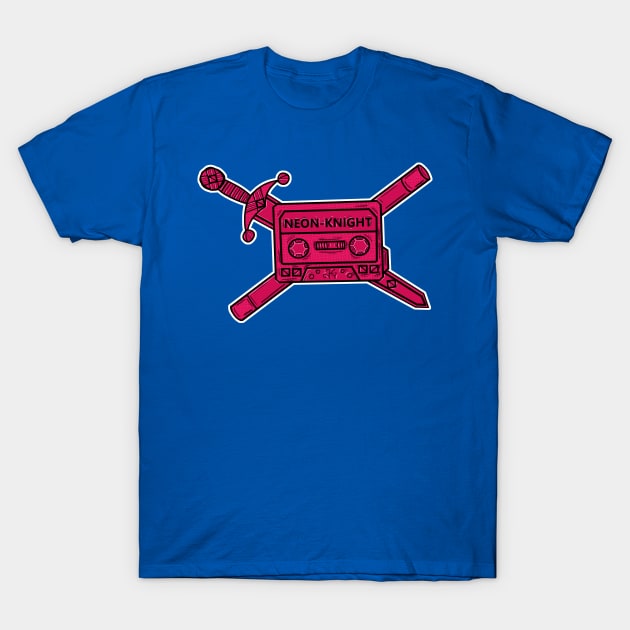 Neon Knight Pink Cassette and Sword Crest T-Shirt by JonGrin